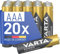 VARTA Piles AAA, lot de 20, Power on Demand, Alcalines, 1,5V, pack de stockage, pour accessoires informatiques, smart home, lampes de poche, Made in Germany