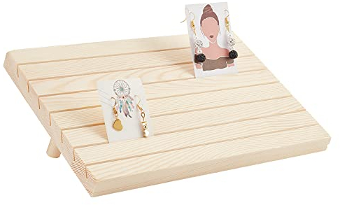 nbeads 7 Slots Holz Ohrring Display Ständer, tragbares Holz Ohrring Kartenhalter mit 2 abnehmbaren Stiften Bisque Schmuck Ohrring Ring Display Ohrring Halter Organizer Tray, 29x19 cm