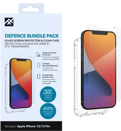 ZAGG iFrogz Defence Glass Screen Protector Compatible for iPhone 12/ iPhone 12 Pro, Bonus Clear Case, Shockproof, Scratch Resistant, Case Friendly, Smudge Resistant, Tempered Glass, Clearr