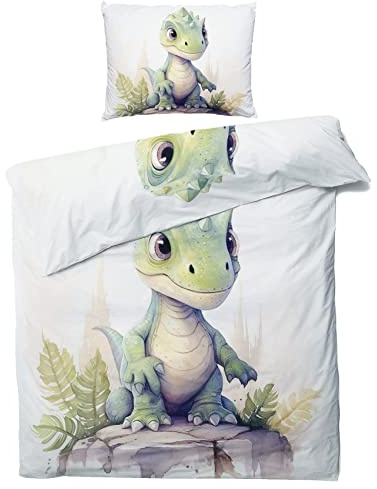ZDABAOEC Dino Bettwäsche 135x200 Kinder Jungen, Weiche Microfaser Kinderbettwäsche 4teilig - 2 Bettbezug + 2 Kissenbezug 80x80, mit Reißverschluss, Wende Motiv
