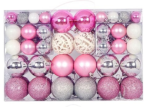 BSTMOME 2025 New 100 PCS Christmas Balls Ornaments, 3 Colors Shatterproof Christmas Tree Baubles Combination for Festival Celebration Xmas Tree Wedding Party Decor 3 Sizes (Pink+White+Silver)