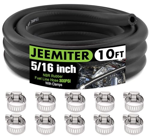 Jeemiter 5/16 Inch (8mm) ID Fuel Line Hose 10FT NBR Neoprene Rubber Push Lock Hose High Pressure 300PSI for Automotive Fuel Systems Engines with 10 Clamps