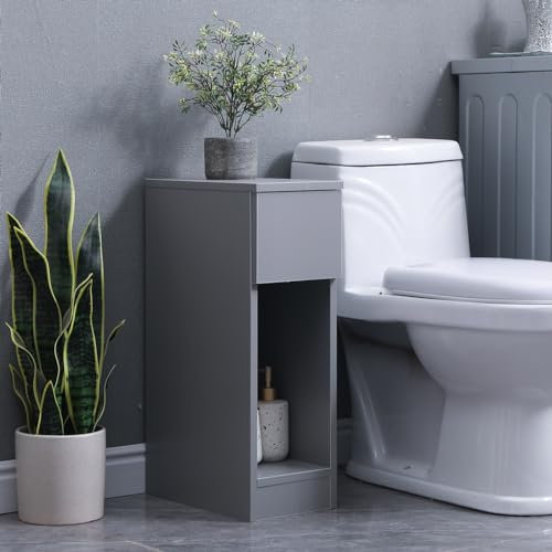 Redd Royal Grey Slim Bathroom Storage Cabinet with Drawers for Corner Small Space, Toilet Floor Cupboard Wood High Glossing for Bath Unit Storage and Organizer