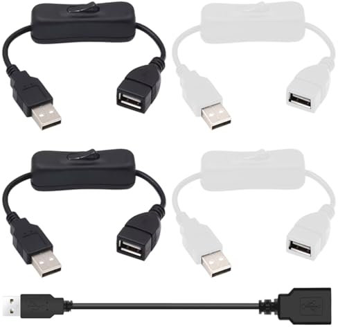 Xiatiaosann 4 Stück USB 2.0 Stecker auf Buchse Kabel mit Ein-/Aus-Schalter, 30 cm Langer Schwarz Weißer USB Inline Wipp Schalter für Fahrrekorder, USB-Lüfter, LED-Streifen mit USB-Verlängerungskabel