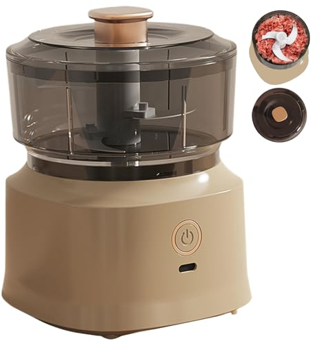 Mini Picadora Eléctrica Picadora De Ajo Eléctrica Picadora De Ajo Recargable Por USB De 350 Ml Con Hoja De Acero Inoxidable De Grado Alimenticio Picadora De Alimentos Desmontable, Café Con Leche