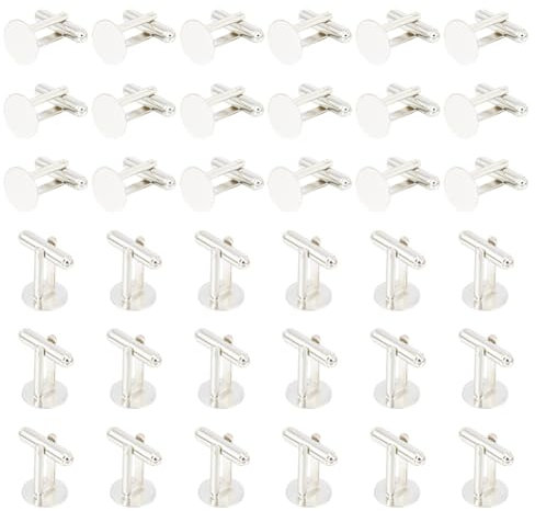 GOMAKERER 25 Stück Blanko-Manschettenknöpfe Aus Messing, Platin-Manschettenknöpfe Flach Rund Geschäftlich Elegantes Geschenk Für Männer, Zum Selbermachen