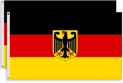 Deutschland Flagge mit Adler, 2 Stück Deutsche Flagge, Deutschland Fahne mit Adler, 90 x 150 cm Deutschlandfahne DE Germany Deutschland, Wetterfeste Polyester Flagge Deutschland, Germany Flag