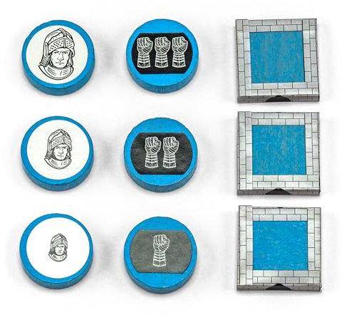 Waldfelsen® Hozfiguren: 6 Ritter und 3 Stadtmauern inkl. Aufkleber geeignet für Die Siedler (Farbe: Himmelblau)