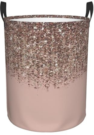 Blush Pink Rose Gold Waterproof Round Laundry Basket With Handles - Perfect For Organizing Laundry And Bedroom Storage