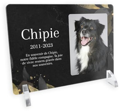 Placa de recuerdo conmemorativa de plexiglás para animal de compañía, homenaje funerario personalizable para gato o perro fallecido con foto y texto, 20 x 15 cm