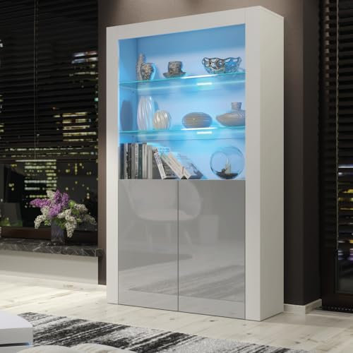 Creative Furniture Sideboard 170cm White Display Cabinet Modern Stand Grey Gloss Doors Free LED