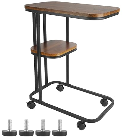 Beistelltisch Mit Rollen | C Form | Metallgestell | Kaffeetisch Sofatisch | Industrie-Design | Holz Klein für Wohnzimmer Schlafzimmer | Nussbaum