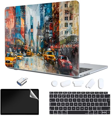 TeDaWen Funda Compatible con MacBook Air 13 Pulgadas 2023-2018， Modelo：M1 A2337 A2179 A1932,Carcasa Rígida Protector de Plástico Cubierta & EU Teclado Cubierta & Pantalla Protecto,Ciudades
