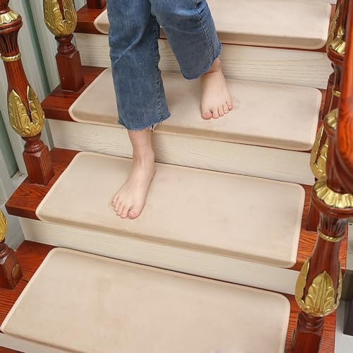 XRRJFYH Stufenmatten Innen 15 Stück Treppenteppich Selbstklebend Treppenstufen Matten Stufenmatten Antirutschmatte Treppe Treppen Teppich Rechteckig(100x21cm/39.4x8.3in)