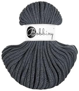 Premium Baumwoll-Flechtschnur - 5mm x 50m - Vielseitige Makramee-Kordel für Stricken, Weben, DIY-Basteln und Heimdekoration - Hochwertige Bunte Bastelschnur - Charcoal