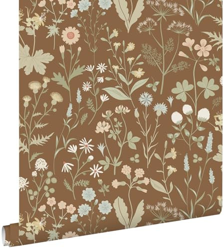 papier peint fleurs des champs marron beige 0.53 x 10.05 m - ESTAhome