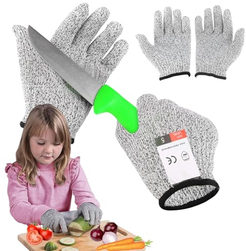 2 Paires de Gants Ambidextres Anti-Coupures pour Enfants - Résistants aux Coupures, Niveau 5 de Protection - Cuisine et Travail (XS)