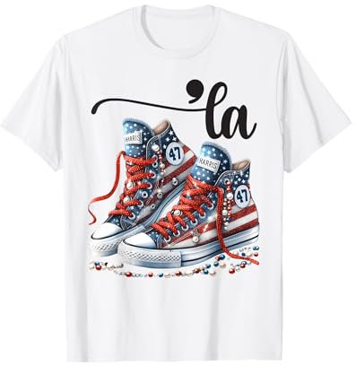 Comma La, Flagge der USA, Chucks and Pearls, Kamala Harris, 2024 T-Shirt