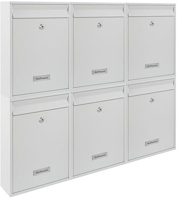 Zedelmaier Mehrfamilienhaus personalisiert 6er Briefkastensysteme Briefkastenanlage Briefkästen Wandbriefkasten Postkasten 26x35x8,5cm Weiß XL