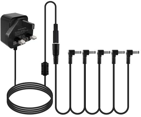HOEREV Guitar Pedal Power Adapter 9V DC Power Cord Current 1A 1000 mA Tip Negative for Guitar Pedal Power Supply (9V1A), UK, 5 Ways