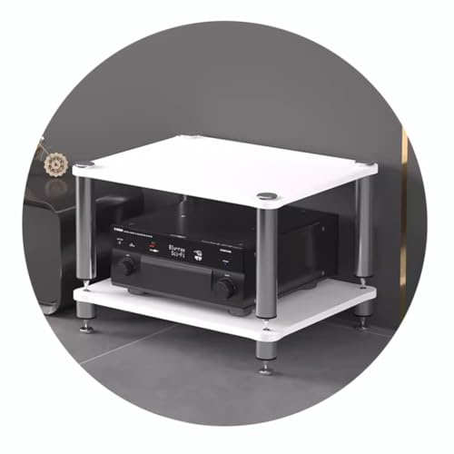 Easnuroz 2/3/4-stöckiges HiFi-Rack AV-Regal Medienregal Mit Verstellbaren Fächern HiFi-Ständer Plattenspieler-Ständer Medienaufbewahrungsregale Audio-Video-Komponenten (Weiß, 60 * 48 * 40cm(2Tier))