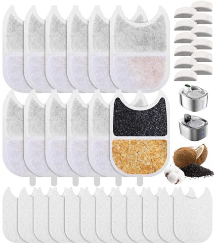 Filter Katzenbrunnen,12 Packung Filter für Katzenbrunnen,12 Vorgefilterte Schwämme,12 Schwämme für Wasserpumpe,mit Harz und Aktivkohle,für 4L Katzenbrunnen mit Bewegungsmelder,Katzen Zubehör