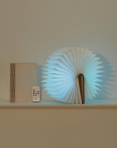 ZBOLE Buchlampe aus Holz, 14 cm, 12 Farben, zusammenklappbar, batteriebetrieben, LED-Umgebungsbeleuchtung, magnetische Stimmungsbeleuchtung für Zuhause und Bibliothek, Dekoration (Ahorn)
