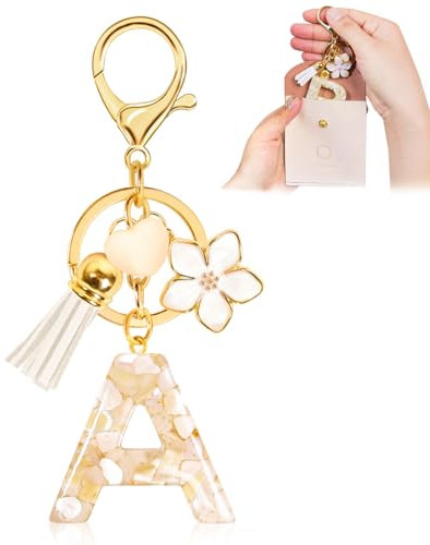 Fengguock Schlüsselanhänger Schlüssel Buchstabe Anhänger Schlüsselanhänger mit Anfangsbuchstaben Herzförmig Mädchen Keychain mit Blume Geschenk für Mädchen-A