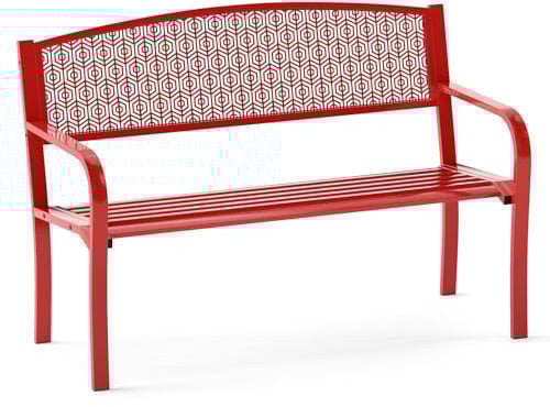 FANTASK Gartenbank Metall, 126 x 60 x 86 cm, Parkbank für 2-3 Personen, Gusseisenbank mit Rückenlehne und Armlehnen, Rot Metallbank, Langlebig, Leicht zu reinigen