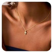 TINGN Gold Kreuz Kette Damen 14K Gold Vergoldet Kreuzkette Halskette Elegante Choker Kette mit Kreuz Anhänger Christentum Schmuck Hochwertiger Modeschmuck Weihnachtengeschenke für Damen Frauen