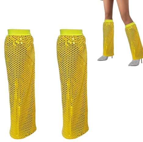 Abba Kostüm Damen Stulpen,Abba Outfit Disco 70er Jahre für Glitzer Kleid Hose,Sequin Pailletten Beinstulpen Silber Schwarz Gelb Discokugel Kostüm für Stiefel Hippie Boots für Karneval Fasching Party
