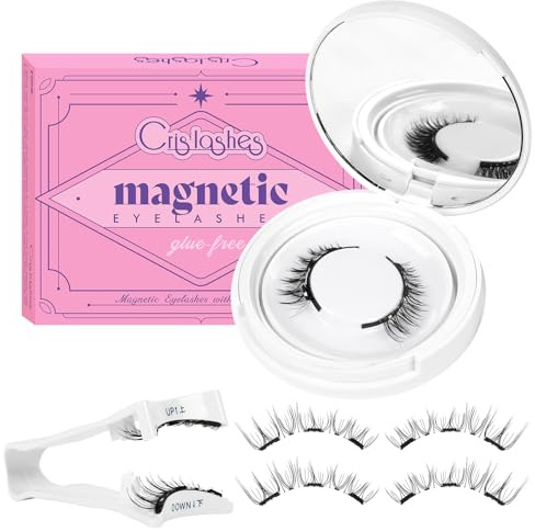 Crislashes Magnetische-Wimpern Set mit Applikator, Kein Kleber erforderlich Magnetische Wimpern Einfach anzubringen und zu entfernen, Magnet-Wimpern Wiederverwendbar und natürlicher Look (07 Set-C)