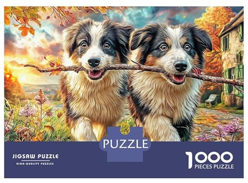 Border Collie 1000 Piece Jigsaw Puzzle for Women, Men Collie with Stick Challenging Puzzles Challenge Games Great Gift 38x26cm/1000pcs