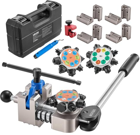 VEVOR Kit di Strumenti per Svasatura Doppia a 45° e 37° per Tubi Freno, Kit di Strumento Professionale per Svasatura Tubi Sottili in Acciaio, Rame e Alluminio da 4,76 mm, 6,35 mm, 7,94 mm e 9,52 mm