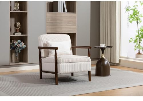 Hmluxury Mittelalterlicher Akzent Sessel – Moderner Lounge Sessel mit Holzkonstruktion und Lendenpolster für Wohnzimmer, Schlafzimmer als Lesesessel, 250 lbs Kapazität