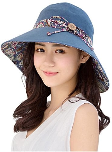 HAPEE Damen Sonne Hüte Sommer Reversibel UPF 50+ Strandhüte Faltbar Breit Rand Kappe, Einheitsgröße, 1-Dark Blue