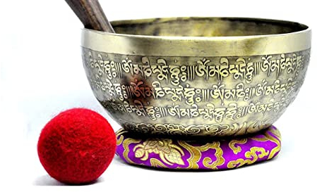 22,9 cm Fine Mantra geschnitzt Singing bowl-om Mane Padme Hum, handgearbeitete Klangschale aus Nepal