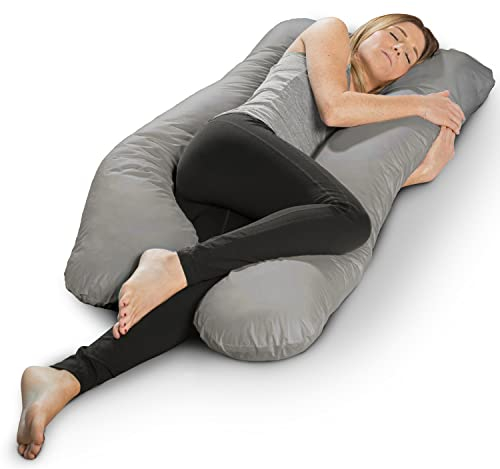sleepling Schwangerschaftskissen Seitenschläferkissen, Bodypillow U-Form Kissen Bezug Mikrofaser (abnehmbar und 60 Grad waschbar), Ökotex, Made in EU, 140 x 75 x 20 cm, grau
