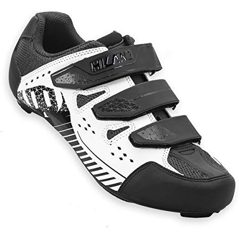 Hiland EU43 Rennrad Fahrradschuhe Schloss Pedal Fahrradschuhe Cleated Fahrrad Ciclismo Schuhe Kompatibel mit SPD Cleats Schwarz weiß