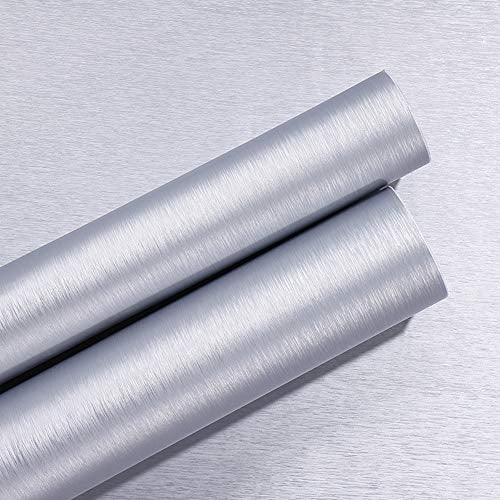 Película de vinilo autoadhesiva Metal plateado cepillado Papel pintado de acero inoxidable Muebles Etiqueta de papel para lavavajillas Nevera Refrigerador Estufa Muebles extraíbles Impermeable 40CMX3M
