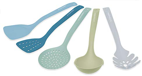3 Claveles Set Menaje Nylon 5 uds. Cuchara espaguetti, Cazo, Espumadera, Cocina y Pala Fritos, 35 cm