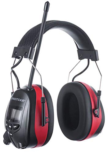 PROTEAR Gehörschutz mit Radio und Bluetooth, Wiederaufladbare FM/AM Radio Eingebautem Mikrofon für Industrie, BAU und Mähen Lärmreduzierung-SNR 30dB(Rot)