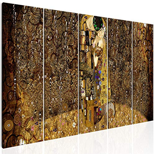 decomonkey Bilder Gustav Klimt Abstrakt 150x60 cm 5 Teilig Leinwandbilder Bild auf Leinwand Wandbild Kunstdruck Wanddeko Wand Wohnzimmer Wanddekoration Deko Liebespaar Kuss romantisch