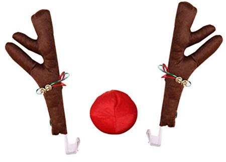 Auto mit Geweih Rudolf für Weihnachts deko, kostüm weihnachtsdeko für Truck Van SUV mit Schwanz 18 Zoll Braunes Deer-Geweih für den Kühlergrill Ren Rote und Braunes Schwanz