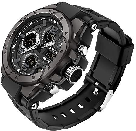 AIMES Reloj Deportivo para Hombre, Resistente al Agua, Militar, Analógico-Digital, Multifunción con Fecha, Alarma, Cronómetro, Táctico, B-Negro, Moda Deportiva