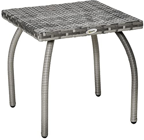 Outsunny Beistelltisch aus synthetischem Rattan für den Außenbereich, Garten, Terrasse, wasserdicht, grau, 45 x 45 x 44 cm