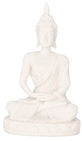 Meditation Buddha Figuren 11 x 7 x 4 cm Kleine Zen Zang Sandstein Schnitzen Sitzen Buddha Harz Buddhismus Skulptur Klein Tischdeko Wohnzimmer Deko Buddah Statue, Weiß