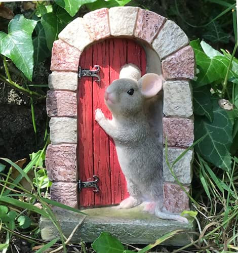 Animal Crackers Heavy resin Mouse doorway with RED door fairy garden door ornament decoration mice lover gift
