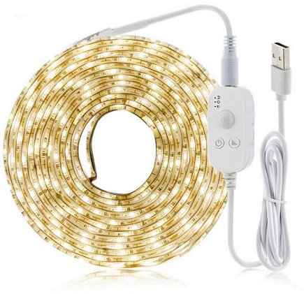 ausuky USB PIR Motion Sensor Led Light Strip Cabinet Kitchen Closet Lamp Bulbs DC 5V (Warm White,3M)