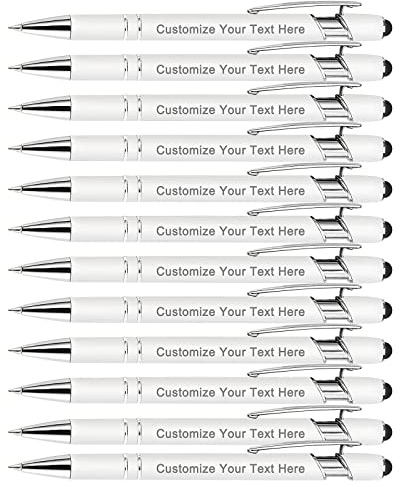 BVlleorueoi Bis Zu 300 Stück Personalisierbarer Kugelschreiber, Personalisierter Metall Stift mit Stylus, Kugelschreiber mit Namen, Logo, Nachricht Gravur Geschenk für Frauen Männer-12 Stück